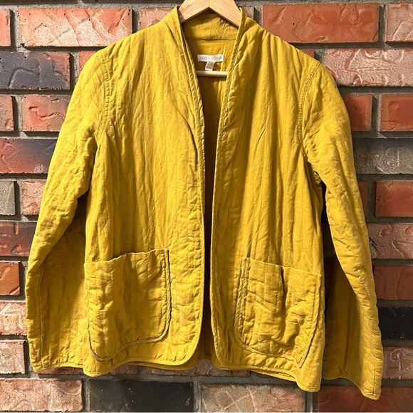 EILEEN FISHER Quilted Mustard Yellow Boxy Fit Coat - Picture 4 of 7